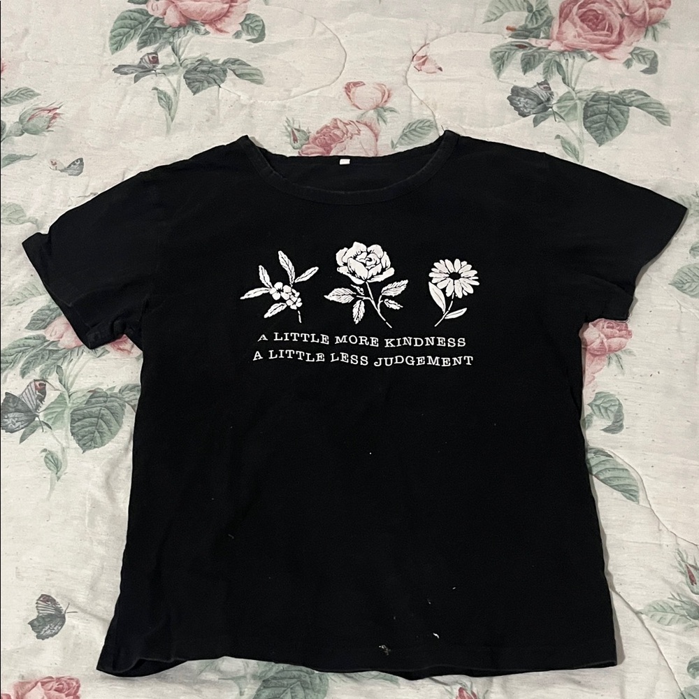 Charming Black Kids' Tee with Floral Design